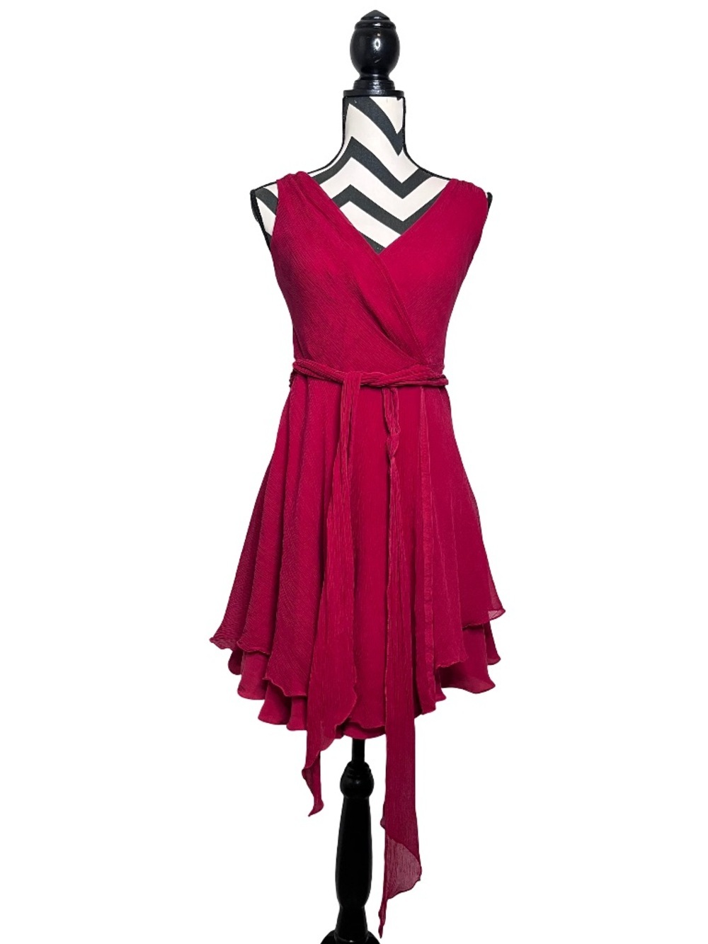 Ralph Lauren Blue Label Sz XS Parisian Red Crinkle Silk Teen Vogue Wrap Dress